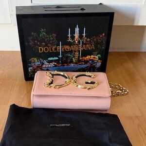 Dolce & Gabbana Blush Pink Baroque Napa Leather Shoulder Chain Bag